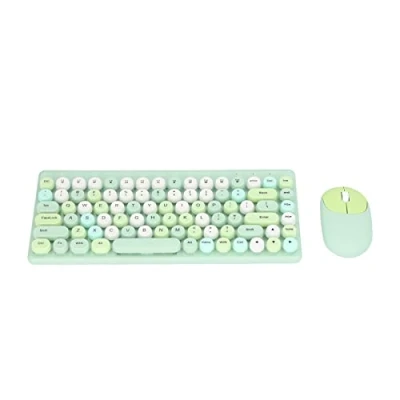 Immagine di Tastiera e Mouse Wireless Combinati, 2.4G Mix Color 86 Tasti da Gioco Rotonda Retrò con 1200 DPI per Computer, Laptop, PC Desktop(Verde)