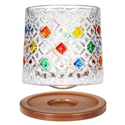 Immagine di Uten Calice da Acqua Rotante, 275 ML/10 OZ Bicchiere Whisky Cristallo, Sottobicchiere in Bambù, Sensazione Spessa, Coppa Rum Vetro Latte, Relax e Decompressione, 1