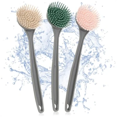 Immagine di COM FOUR® 3x Spazzola per piatti aiuto da cucina con setole in silicone piatti, padelle, pentole manico il lavaggio 28 cm [la selezione varia]