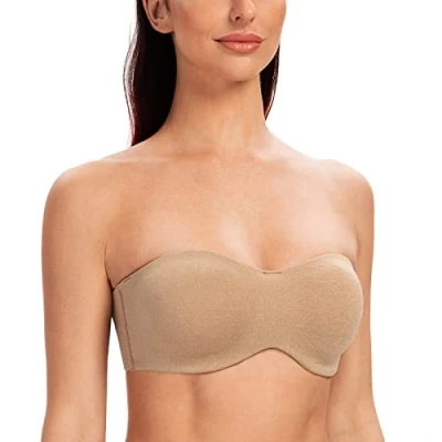 Immagine di MELENECA Donna Reggiseno Senza Spalline Taglie Forti Minimizer con Ferretto Non Imbottito Trasparente Erica Beige 4E