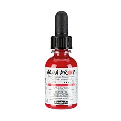 Immagine di Schmincke AQUA DROP, rosso scarlatto, flaconcino con pipetta, 30 ml, 24330034, acquarelli liquidi, per pittura ad acquarello, urban sketching, calligrafia, handlettering