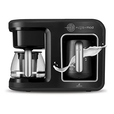 Immagine di KARACA Hatır Plus Mod 5 in 1 Essential Macchina da caffè nero cromato, 1400 Watt, turco, con filtro o tè, preparazione di bevande lattiero casearie e cottura del latte, regolazione