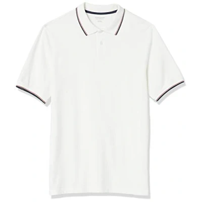 Immagine di Amazon Essentials Polo in Cotone piqué vestibilità Regular (Disponibile Taglie Extra Forti) Uomo, Bianco Twin Stripe, XS