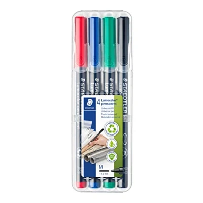 Immagine di Staedtler Lumocolor permanent M DRY SAFE 317 WP4 Marcatore indelebile Rosso, Blu, Verde, Nero resistente allacqua: Sì