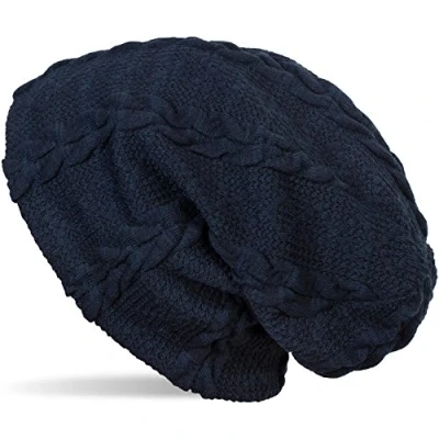 Immagine di styleBREAKER Calda Cuffia Beanie a Maglia fine con Motivo Intrecciato e Rivestimento Interno in Pile, Slouch longbeanie, Unisex 04024131, Colore:Blu Scuro