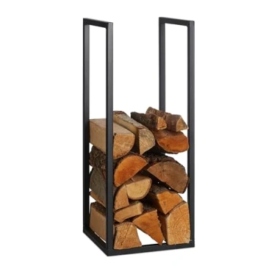 Immagine di Relaxdays Scaffale Portalegna da Interno in Metallo, per Ceppi Camino, HLP 75x30x30 cm, Porta Legna Ardere, Nero, Ferro