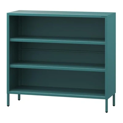 Immagine di Jan Nowak Libreria da Parete Bassa in Metallo LUCA Piccola Terra con 2 Ripiani Regolabili Altezza Ufficio, Scaffale Scintillante 100 x 90 35 cm Azzurro