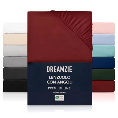 Immagine di Dreamzie Lenzuolo con Angoli Piazza e Mezza 120x200 cm Altezza fino a 35 100% Microfibra Borgogna Certificato senza Prodotti Chimici (Oeko TEX), Lenzuola Letto ed Elastico