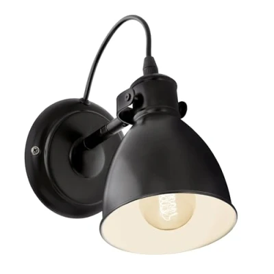 Immagine di EGLO lampada da parete Priddy, in design industrial vintage a uno punto luce, spot retrò acciaio, nero, bianco, E27