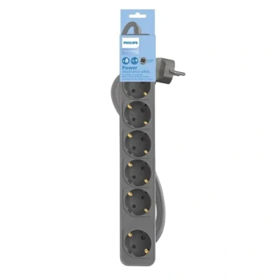 Immagine di Philips Ciabatte CHP2164G Ciabatta a 6 prese, cavo da 1,5 metri, interruttore principale, chiusura di sicurezza automatica, indicatore LED alimentazione, colore grigio