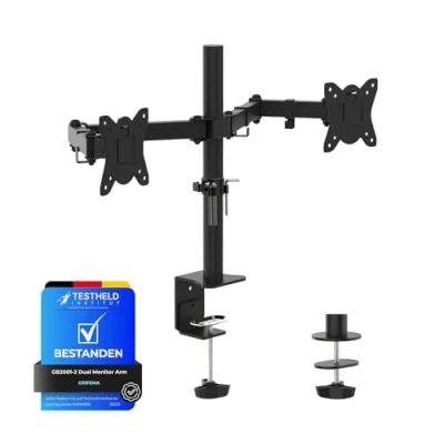 Immagine di GRIFEMA GB2001 2 Braccio per Monitor Doppio, Supporto Regolabile in Altezza Schermi LED LCD da 13&quot; 32&quot;, Rotazione a 360,Dimensioni VESA 75/100, capacità di Peso Fino 9 kg