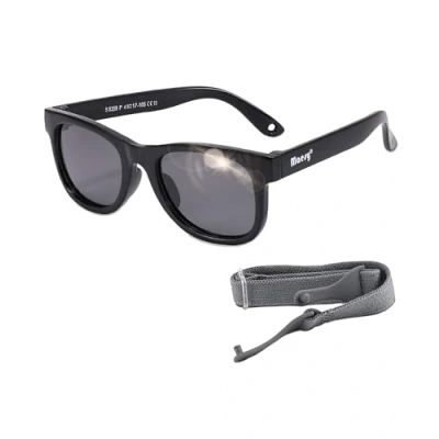 Immagine di Maesy Occhiali da sole per Bambini Indi 0 2 anni flessibili Cinturino elastico regolabile Protezione polarizzata UV400 e bambine Quadrato (Nero)