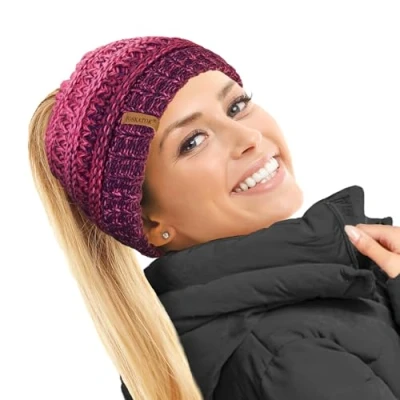 Immagine di TOSKATOK Cappello Termico da Donna Foderato in Pile a Coda di Cavallo, Viola/Morello/Rosa, Taglia Unica…