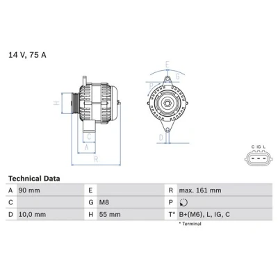 Immagine di BOSCH 0 986 082 900 Alternatore 14V 75A SUZUKI: Jimny SUV, SWIFT 3, IGNIS 2