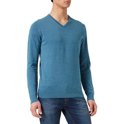 Immagine di TOM TAILOR 202212 Strickpullover V ausschnitt, Maglione Basic Uomo, Blu (Medium Blue Ashes Melange 28733), M