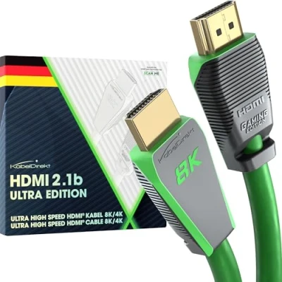 Immagine di KabelDirekt Cavo HDMI 2.1 8K, edizione Gamer certificata 2 m (8K@60Hz, ultra High Speed/48G per 10K, 8K o 144 Hz veloci a 4K, ottimale PS5/XBO e PC da gioco, monitor/TV, verde)