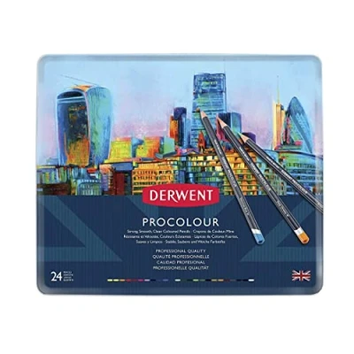 Immagine di Derwent Procolour Set di 24 Matite Colorate con Anima Rotonda da 4 mm e Consistenza Liscia in una Confezione Regalo Legno, Adatte a Disegnare Colorare