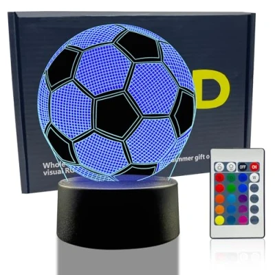 Immagine di Yeefunjoy Lampada da notte a LED 3D, Calcio Notturna 3D Visiva dell&#039;illusione Ottica Con Telecomando 16 Cambiare Colore Touch USB Tavolo Regalo Giocattoli Decorazioni Bambini 7 8 9