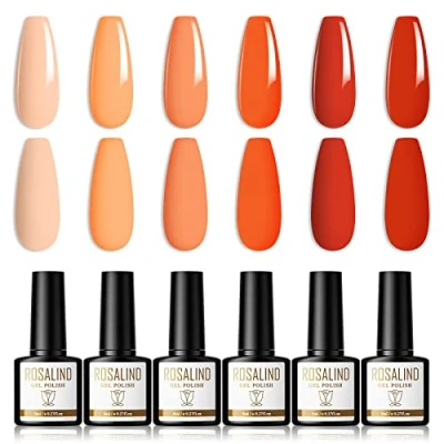 Immagine di ROSALIND Smalti Semipermanenti Per Unghie 8ml Semipermanente Nude Rosso Arancio Colori 6 UV LED Smalto Gel