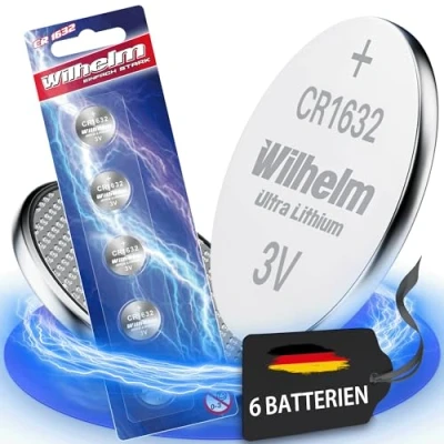 Immagine di 6 batterie a bottone al litio CR1632 CR 1632 WILHELM, 3 V, 140 mAh, ø16 x 3,2 mm, DL1632