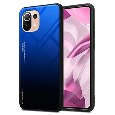 Immagine di Cadorabo Custodia compatibile con Xiaomi Mi 11 LITE (4G / 5G) NE in BLU NERO Coperchio protettivo bicolore silicone TPU e retro vetro temperato