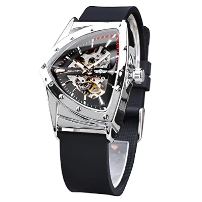 Immagine di FORSINING Orologio meccanico automatico con scudo d&#039;oro triangolare, quadrante oversize completamente scavato fuori design del quadrante…