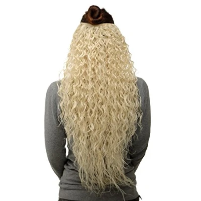 Immagine di WIG ME UP Toupet Clip nelle estensione dei capelli 7 pezzi, Mezza Parrucca Ricci Fitti circa 70 cm lunghezza &amp; 25 larghezza Biondo platino H9311 613