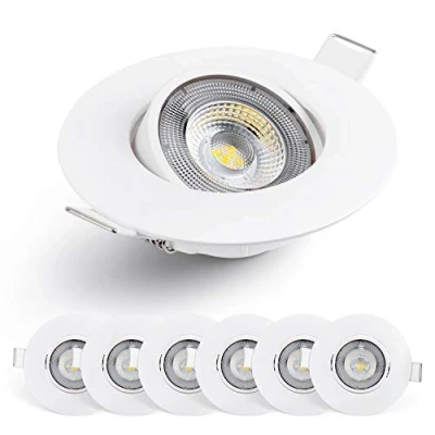 Immagine di EMOS Faretti LED da incasso per Cartongesso 5W / 450 Lumen soffitto 3000K Luce bianco caldo Set di 6 pezzi Spot Orientabili a 50, Rotondi e Ultra Piatti in