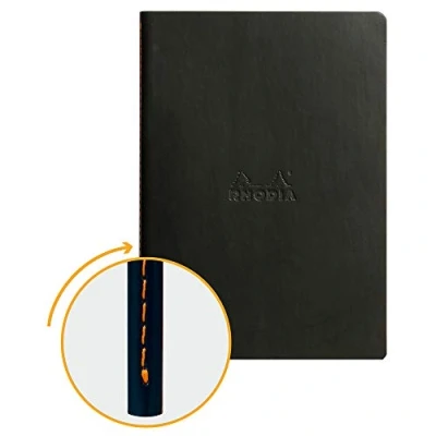 Immagine di RHODIA 116452C Taccuino flessibile Rilegatura cucita Textile nero A5 Puntinato Dot 64 pagine Carta Clairefontaine Avorio 90 g/m Copertina Simil Cuoio Collezione Rhodiarama