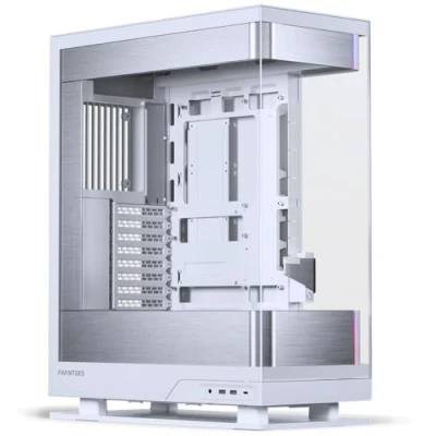 Immagine di Phanteks Evolv X2, telaio di gioco a metà torre, sistema raffreddamento verticale, in vetro temperato trasparente, pannello interno alluminio spazzolato con illuminazione D RGB integrata,