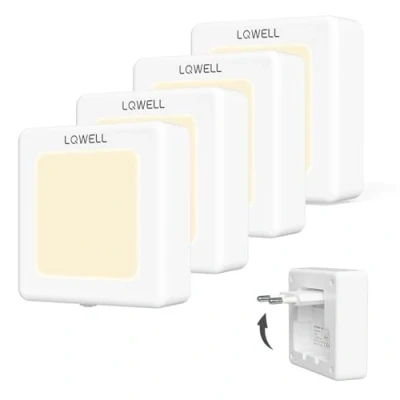 Immagine di LQWELL® Luce Notturna con Presa Pieghevole Sensore Crepuscolare, Lampada LuminositÀ Regolabile, Automatica Presa, di Orientamento (Bianco, 4 Pezzi)