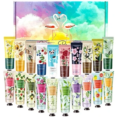 Immagine di SmoBea 20 x 30 ml Set di creme per le mani profumate ai fiori con burro karitè, vitamina E, confezione regalo crema e i piedi asciutti