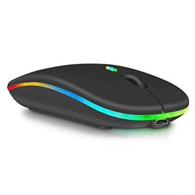 Immagine di 2.4GHz &amp; Bluetooth Mouse, Rechargeable Wireless Mouse for Samsung Galaxy Tab S6 Lite Laptop/PC/Mac/Computer/Tablet/Android RGB LED Onyx Black