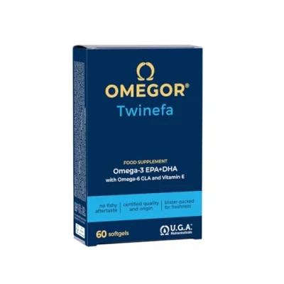 Immagine di Omegor TwinEFA Integratore di Omega 3 e 6 (60 Capsule) Da Olio Pesce in Forma Trigliceride Borragine Per Attività Fisica Intensa Sindrome Premestruale Aromatizzato all&#039;Arancia