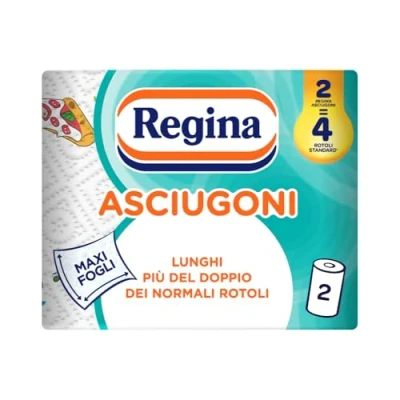 Immagine di Regina Asciugoni Carta Cucina, Confezione da 2 rotoli a veli, 100 strappi per rotolo Maxi fogli Lunghi più del doppio dei normali