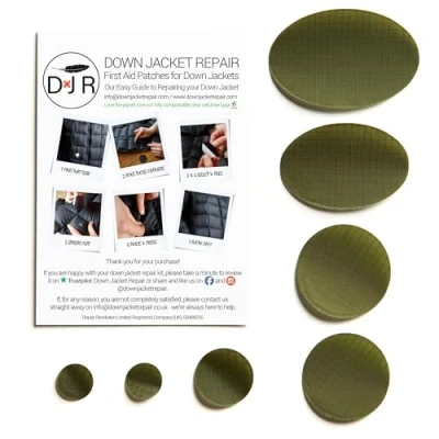 Immagine di Down Jacket Repair Kit di toppe (autoadesive) per piumini, 17 colori, Verde oliva