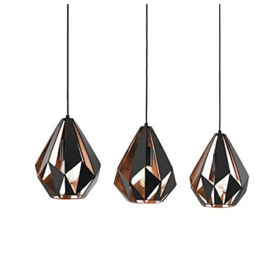 Immagine di EGLO lampada a sospensione Carlton 1, 3 punti luce vintage, retrò in acciaio, nero, rame, attacco E27