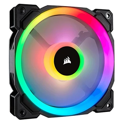 Immagine di Corsair LL120 RGB, Doppio Anello di illuminazione con LED Ventole PWM da 120mm in Confezione Tripla controller Lighting Node PRO(16 RGB Indipendenti, Velocità 600 a 1.500 RPM) Nero