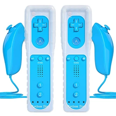 Immagine di TechKen Controller e Nunchuck, Joystick di Gioco Remoti sena fili per Wii U (2 Blu)