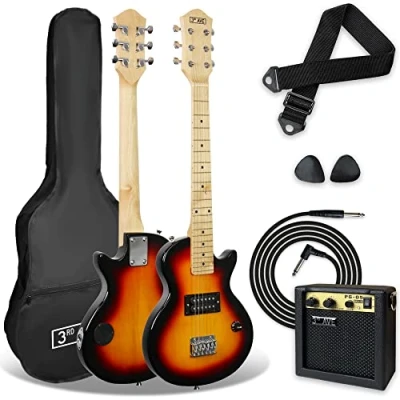 Immagine di 3rd Avenue Chitarra elettrica rock da 1/2 per bambini principianti Amplificatore portatile 5 W, cavo, borsa, plettri e tracolla Sunburst