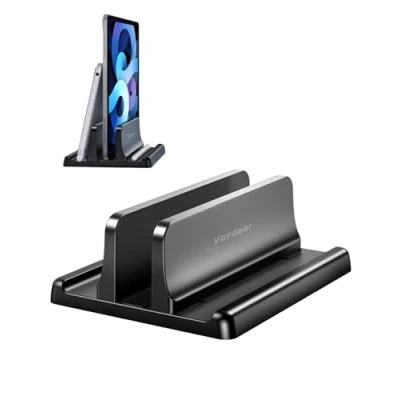 Immagine di VAYDEER Supporto verticale per laptop 3 in 1 salvaspazio il posizionamento di MacBook, notebook o iPad Regolabile fino a 17,3&quot; Bianco