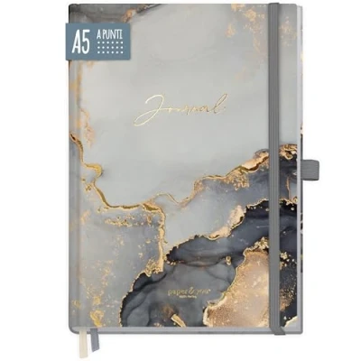 Immagine di paper&amp;you® Premium Bullet Journal a punti [Grey Marble] taccuino A5 188 pagine in carta spessa diario con griglia di punti, elastico, portapenne sostenibile e climaticamente neutrale