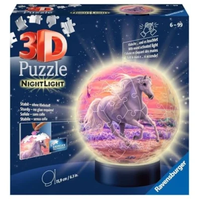 Immagine di Ravensburger Erwachsenenpuzzle Cavalli sulla Spiaggia, Luce Notturna, Singolo, Colore Giallo, 11843