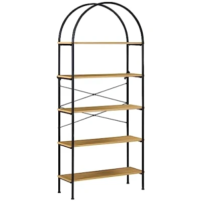 Immagine di HOMCOM Scaffale portaoggetti a 5 livelli, libreria, mobile alto arrotondato, in stile industriale, 80 x 28 179 cm, naturale, nero