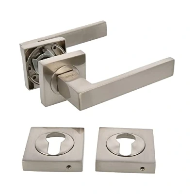 Immagine di Amig Set di maniglie per porte Mod. Cadice 52 x 124 mm Con Bocallave Design elegante e semplice Impugnatura ergonomica Alluminio satinato