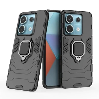 Immagine di Cover per Xiaomi Redmi Note 13 Pro 5G / Poco X6 con Anello, Custodia Supporto Magnetica Rigida Resistente Antiurto Doppio Strato Protettiva Calamita Bumper Case (Xiaomi 5G, Nero)