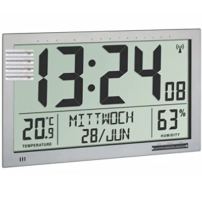 Immagine di TFA Dostmann 60.4517.54 Orologio da parete radio digitale XL con clima interno (argento batterie)