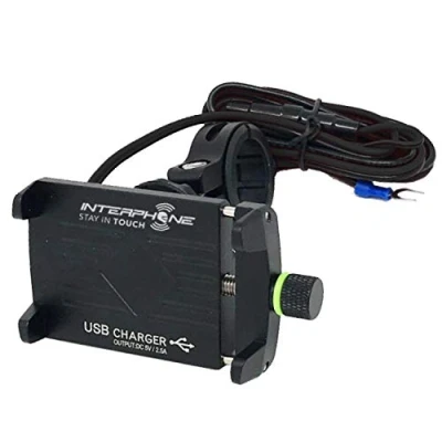 Immagine di INTERPHONE SMMOTOALUSB Supporto Cellulare Universale da Manubrio Tondo Moto in Alluminio, Ultra Resistente con Porta USB integrata per la Ricarica Attacco Batteria o Chiave Accensione