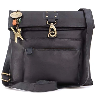 Immagine di Catwalk Collection Handbags Vera Pelle Borse a Tracolla/Borsa Mano/Messenger/Borsetta Donna Con Ciondolo Forma di Gatto Dispatch NERO