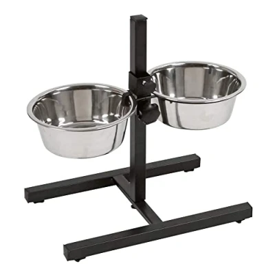 Immagine di Mangiatoia per cani Kerbl con ciotole in acciaio inox, regolabile altezza, 2 x 2800 ml, Altezza 43 cm, Nero